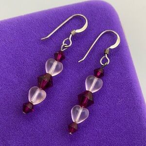 💛 925 Sterling Silver Red & Clear Heart Drop Earrings – Romantic Design